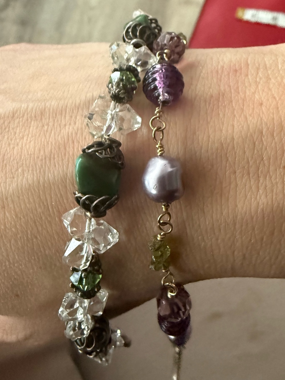 Source‎ Unknown Green and Purple Beaded Bracelet Set with Crystal Accents - Picture 3 of 6